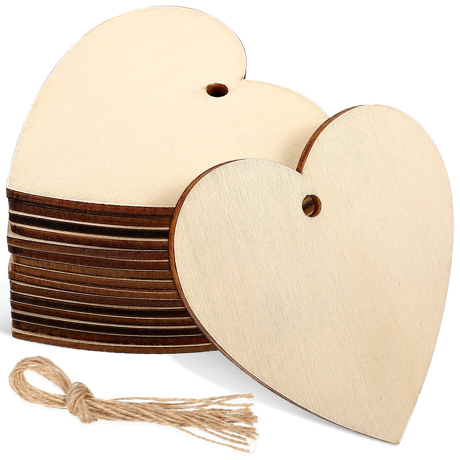 ITSELFER 50pcs Wooden Hearts Paintable Wood Cutouts Unfinished Wood Heart Crafts Hanging Pendants with Ropes