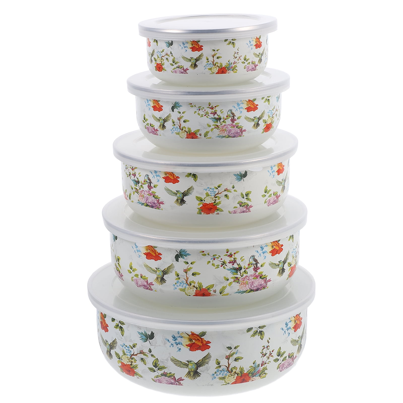 ITSELFER 5Pcs Enamel Mixing Bowl Set Vintage Enamel Bowl with Lid Chinese  Style Soup Bowls - Walmart.com, image size:1600x1600