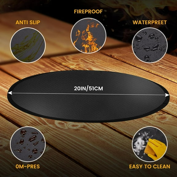 ITSELFER Fire Pit Mat Stove Mat Circle Heat Mat Fireproof Mat Silicone Fireplace Mat Outdoor Grill Pad For Deck Patio Tabletop 20''