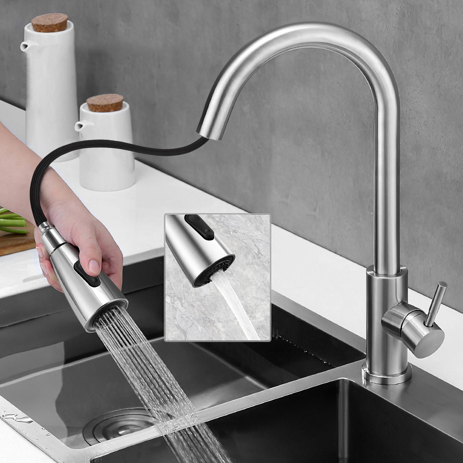 ITSELFER Kitchen Sink Mixer Tap Sink Faucet Water Tap Replacement Pull