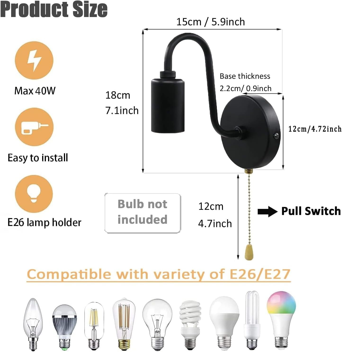 ITSELFER Pull String Light Fixture Wall Lamp Wall Light Fixtures Wall ...