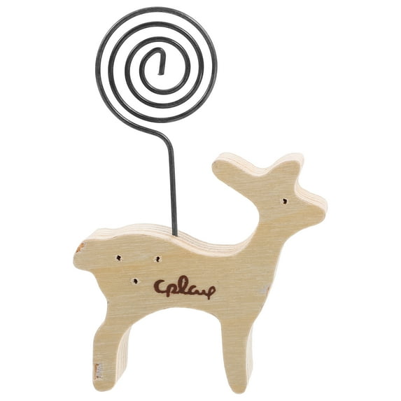 HEMOTON Wooden Animal Photo Clip Stand for Decor Iron and Beige Wood Memo Holder 3.5 x 2.8 Inches