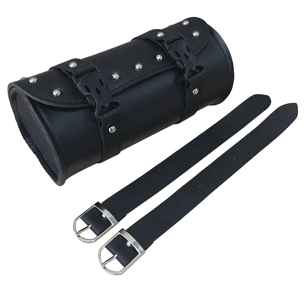 ITSELFER Universal Motorcycle Saddlebag Waterproof Tool Bag Mounting Strap Round Storage Bag (Black)
