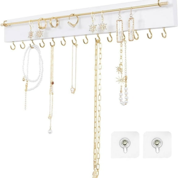 ITSELFER Wall Mounted Jewelry Organizer Wooden Necklace Holder Hanging Jewelry Storage Organizer for Earrings Bracelets Room Decor