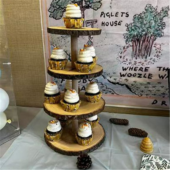 ITSELFER Wooden Cake Display Stand 4 Tier Cupcake Stand for Wedding Cake Display Rustic Dessert Tower for Parties Events Decorations
