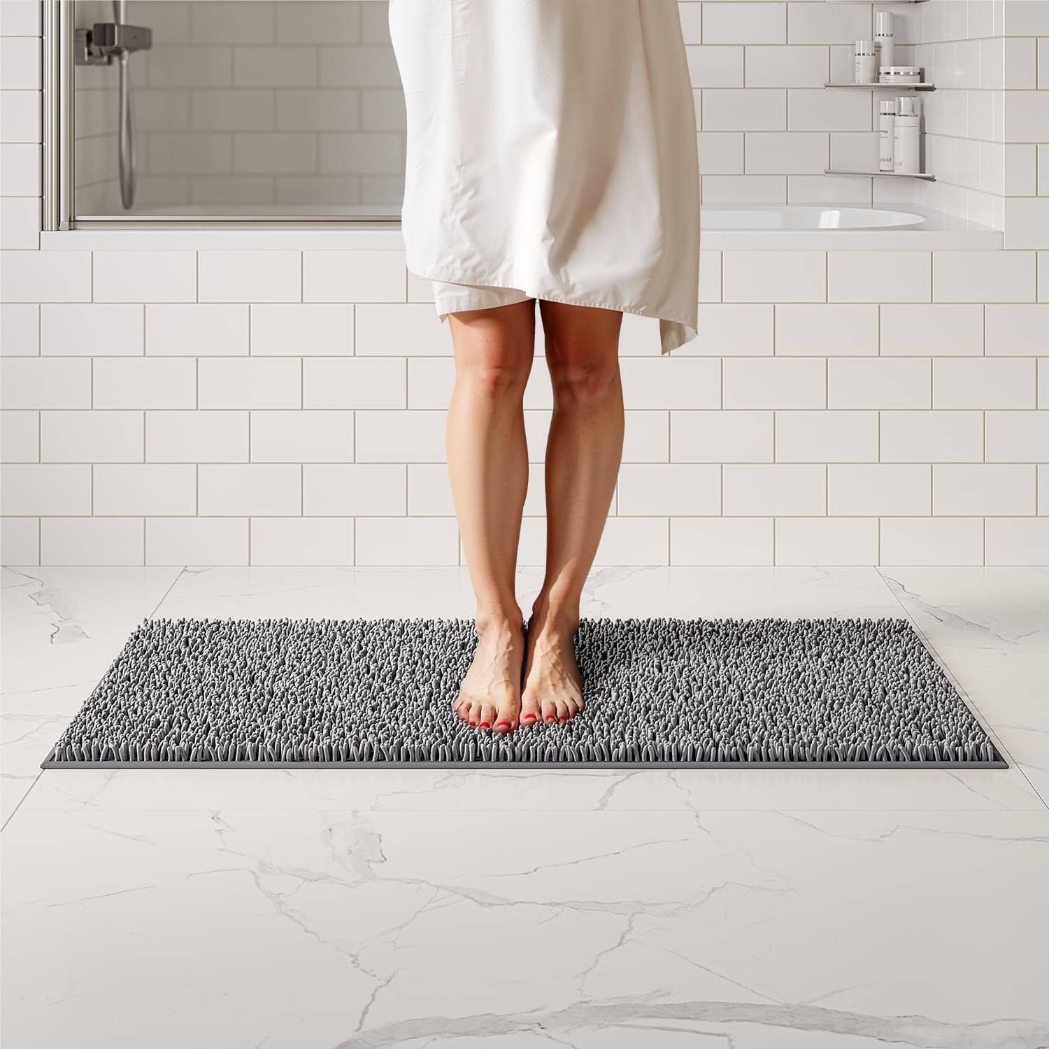 Charcoal Gray Chenille Microfiber Non-Slip Bath Runner 21" x 47"