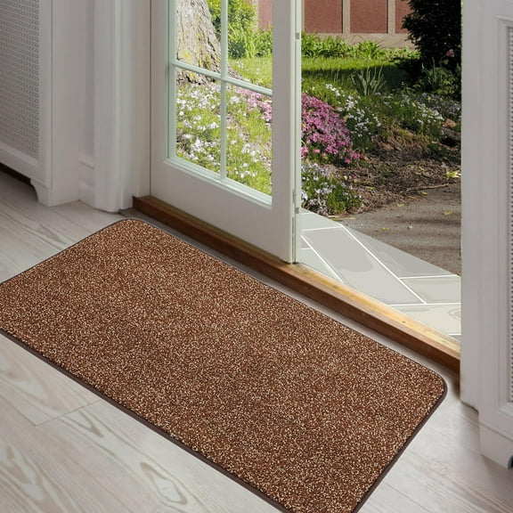 ITSOFT Absorbent Doormat, Dirt Trapper Mats for Muddy Shoes & Pets, Brown & Camel, 30" x 18"