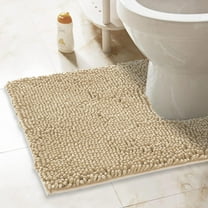 ITSOFT Luxury Bathroom Mats, Non-Slip Chenille Bathmat, Ultra Absorbent, U-Shaped, Beige