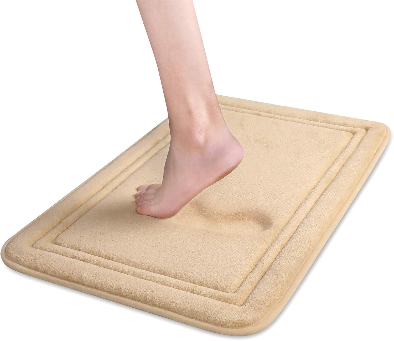 ITSOFT Luxury Memory Foam Bathroom Mats, Non-Slip Bathmat Set, Beige, 16” x 24"