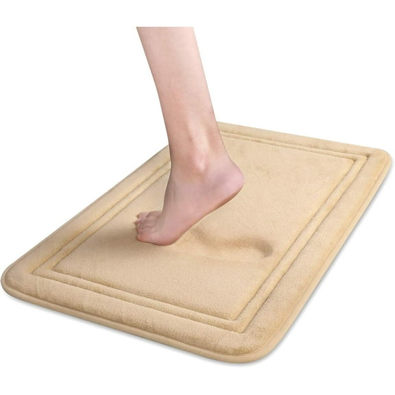 ITSOFT Luxury Memory Foam Bathroom Mats, Non-Slip Bathmat Set, Beige, 16” x 24"