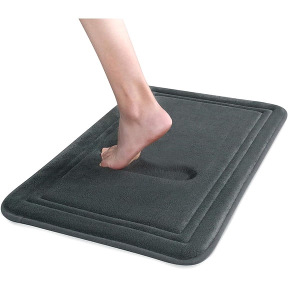 ITSOFT Luxury Memory Foam Bathroom Mats, Non-Slip Bathmat Set, Charcoal Gray, 16” x 24"