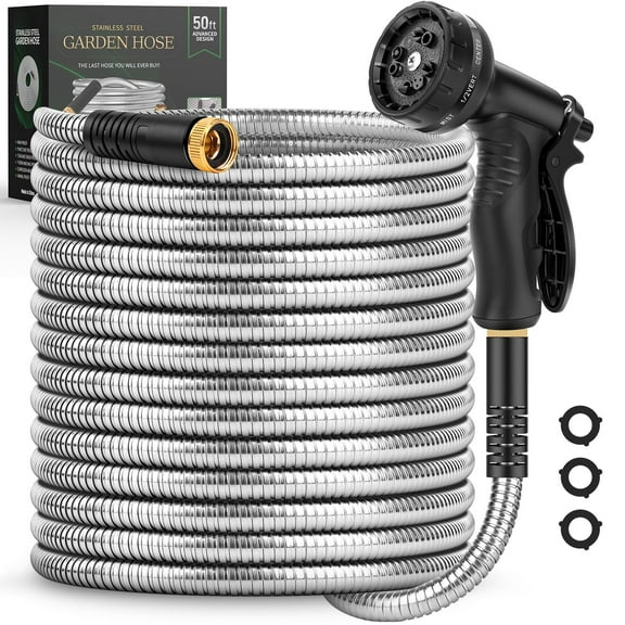 ITSONESTEP GARDEN HOSE 50 FT METAL STAINLESS STEEL WATER HOSE - STAINLESS STEEL