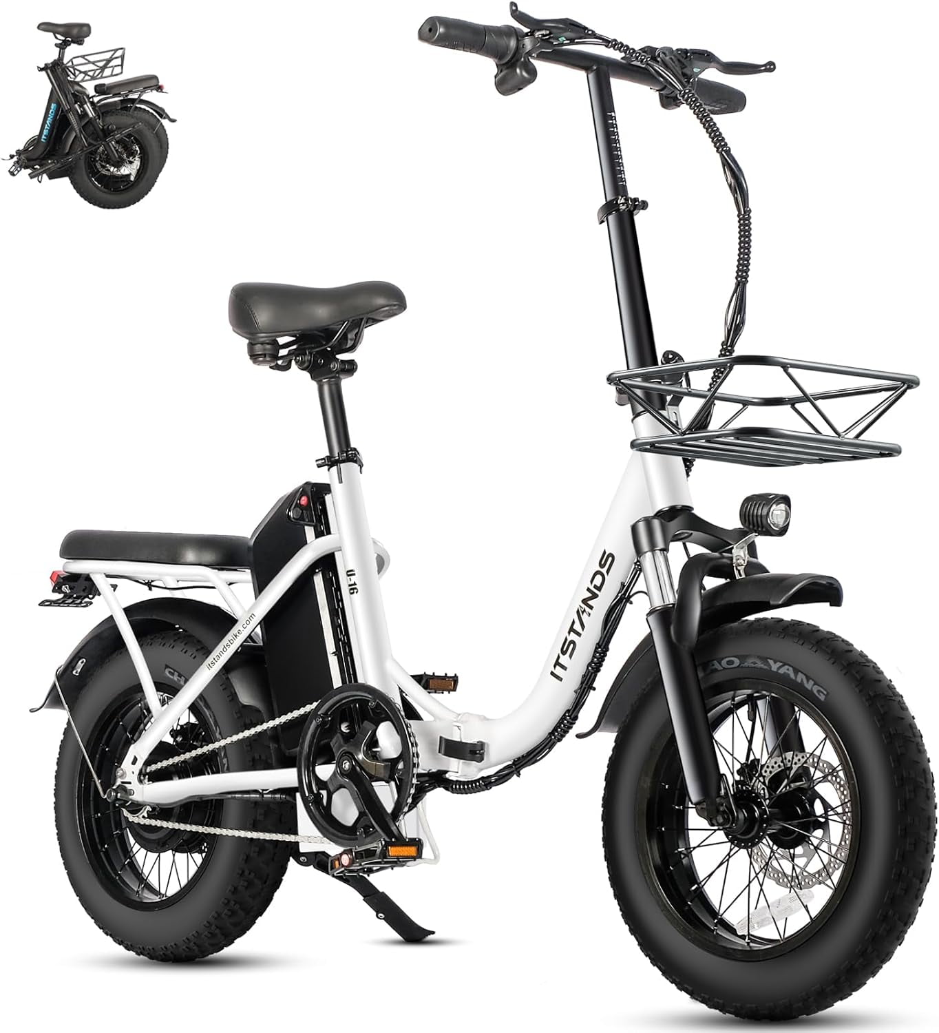 ITSTANDS 800W Electric Bike Folding for Adults 16''x4.0 fat tire E-Mountain Bike 48V 20AH UL2849 Removable Battery Step Thru Electric Bicycle 30MPH Dual Shock Absorption Urban Commuter Ebikes