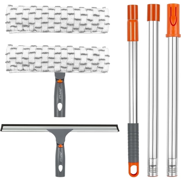 ITTAHO 12" Squeegee for Window Cleaning, Long Handle 58" Window Cleaner Tool, Orange