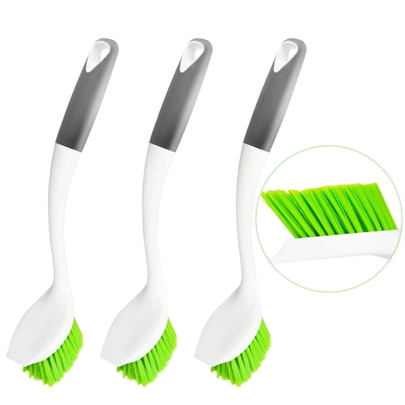 ITTAHO 3 Pcs Dish Scrubbing Brush, Kitchen Cleaning Brush with Scraper Edge, Green