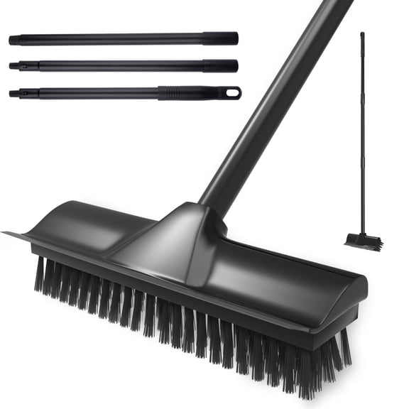ITTAHO Deck Scrub Brush with Handle Floor Cleaning Scrubber for Tile Garage Patio-Black