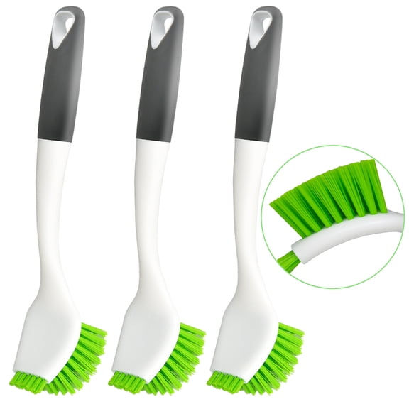 ITTAHO Dish Scrub Brush with Handle, Kitchen Scrubber Set for Cleaning, Double Sided Bristles - 3 Pack