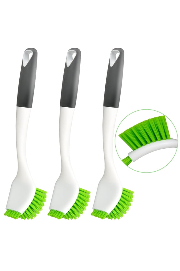 Dish Scrub Brush with Handle, Kitchen Scrubber Set for Cleaning, Double Sided Bristles - 3 Pack