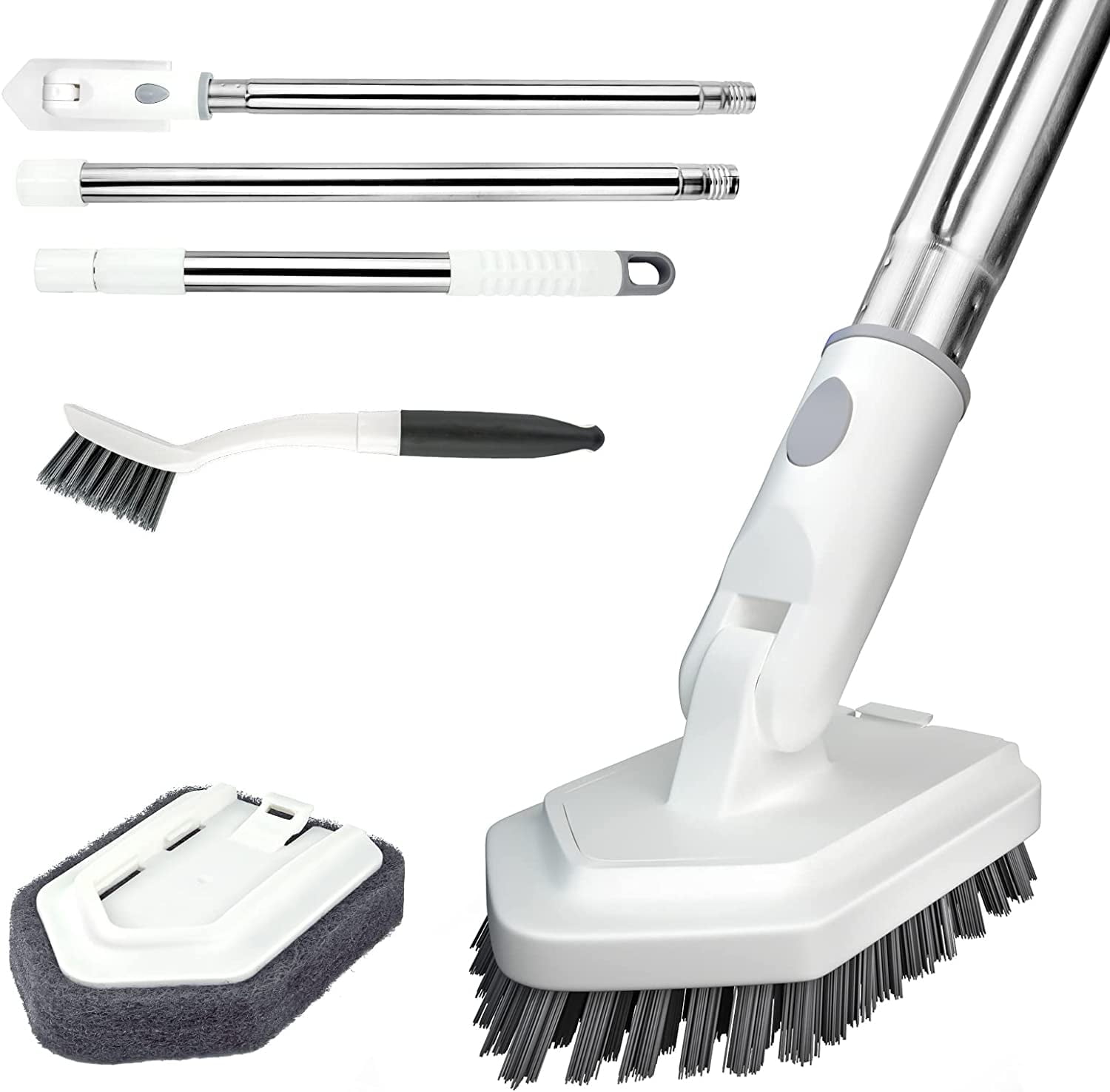 ITTAHO Tub Tile Bursh with Extendable Handle, White Swivel Shower Scrubber Scouring Pad