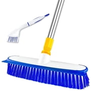 ITTAHO Floor Scrub Brush with Long Stainless Steel Handle,Extension Brush with Small Deep Cleaning Brush - 12"