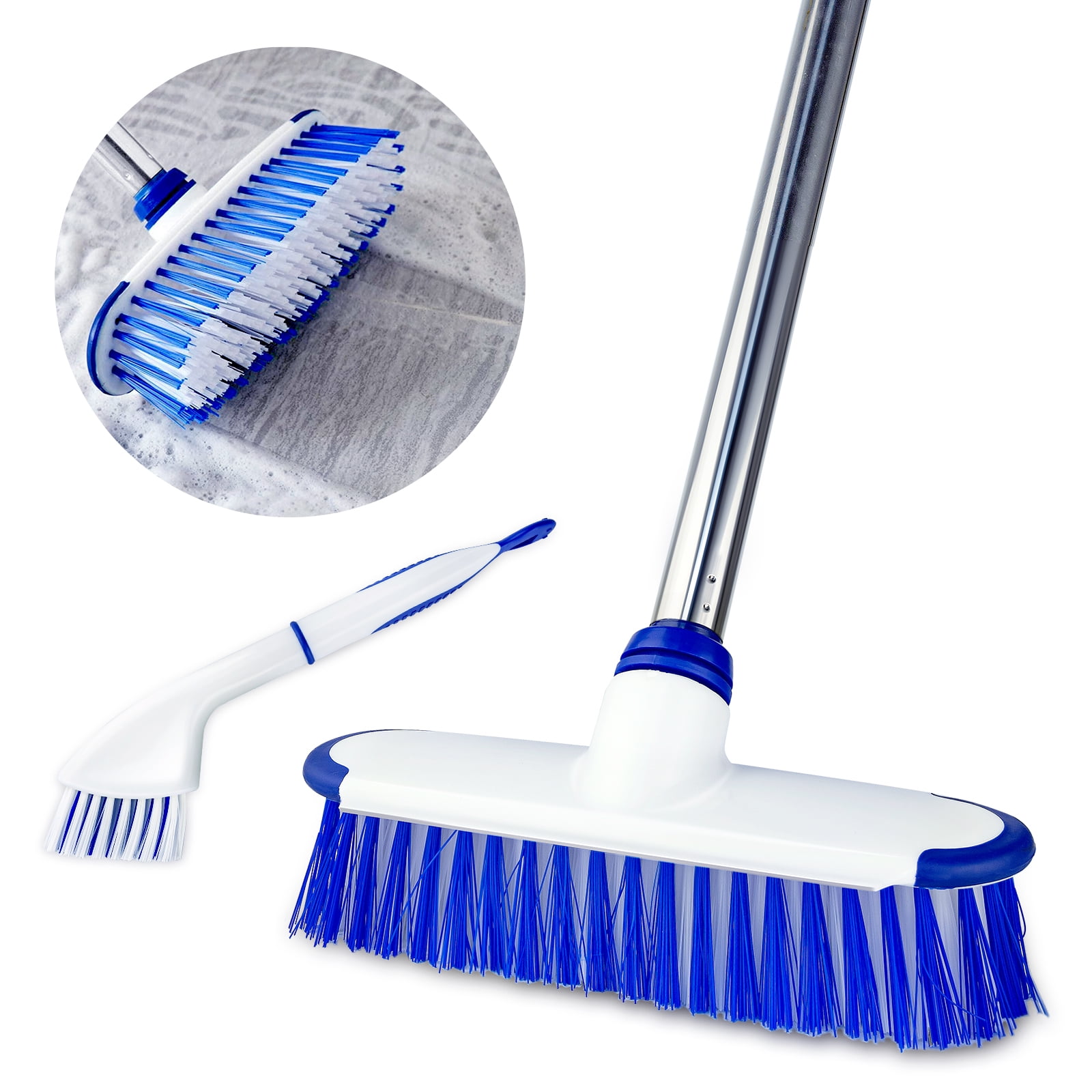 ITTAHO Floor Scrub Brush with Long Stainless Steel Handle Extension+Small  Deep Cleaning Brush 