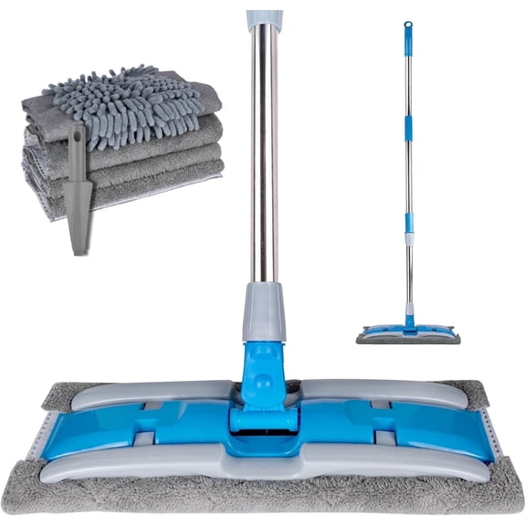 ITTAHO Microfiber Flat Mop Floor Cleaning, Wet & Dry Cleaning Dust with Stainless Steel Telescopic Handle, Blue