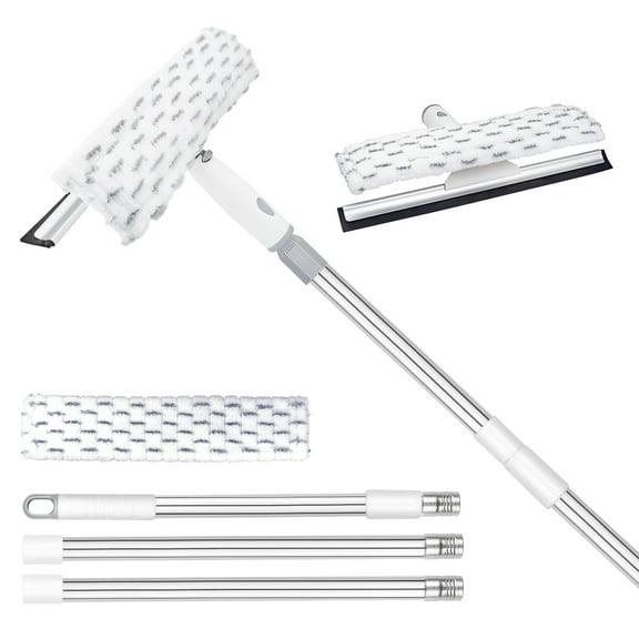 ITTAHO Swivel Window Cleaning Tool, 2-in-1 Squeegee Scrubber with 53" Long Pole