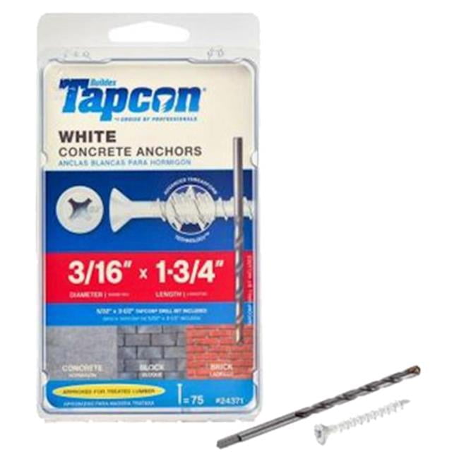 ITW  0.18 x 1.75 in. Steel Flat Head Phillips Tapcon Concrete Anchors, White - Pack of 75