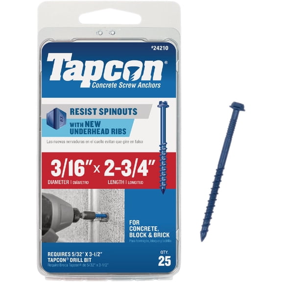 ITW Brands Anchor - Steel, 25 Pack, 3/16 In. x 2-3/4 In. Tile or Drywall Anchor