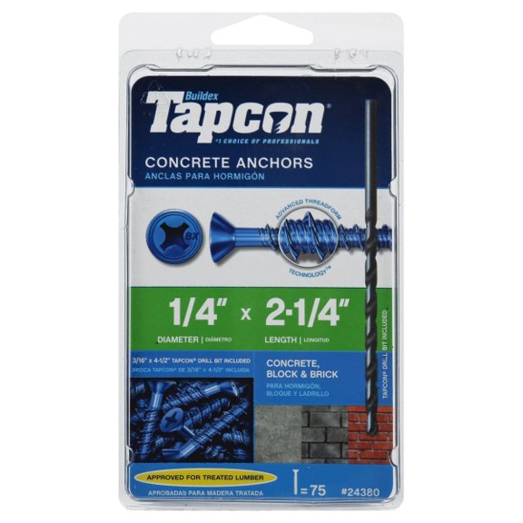 ITW Brands 24380 1/4" x 2.25" Phillips Flat Head Concrete Anchors