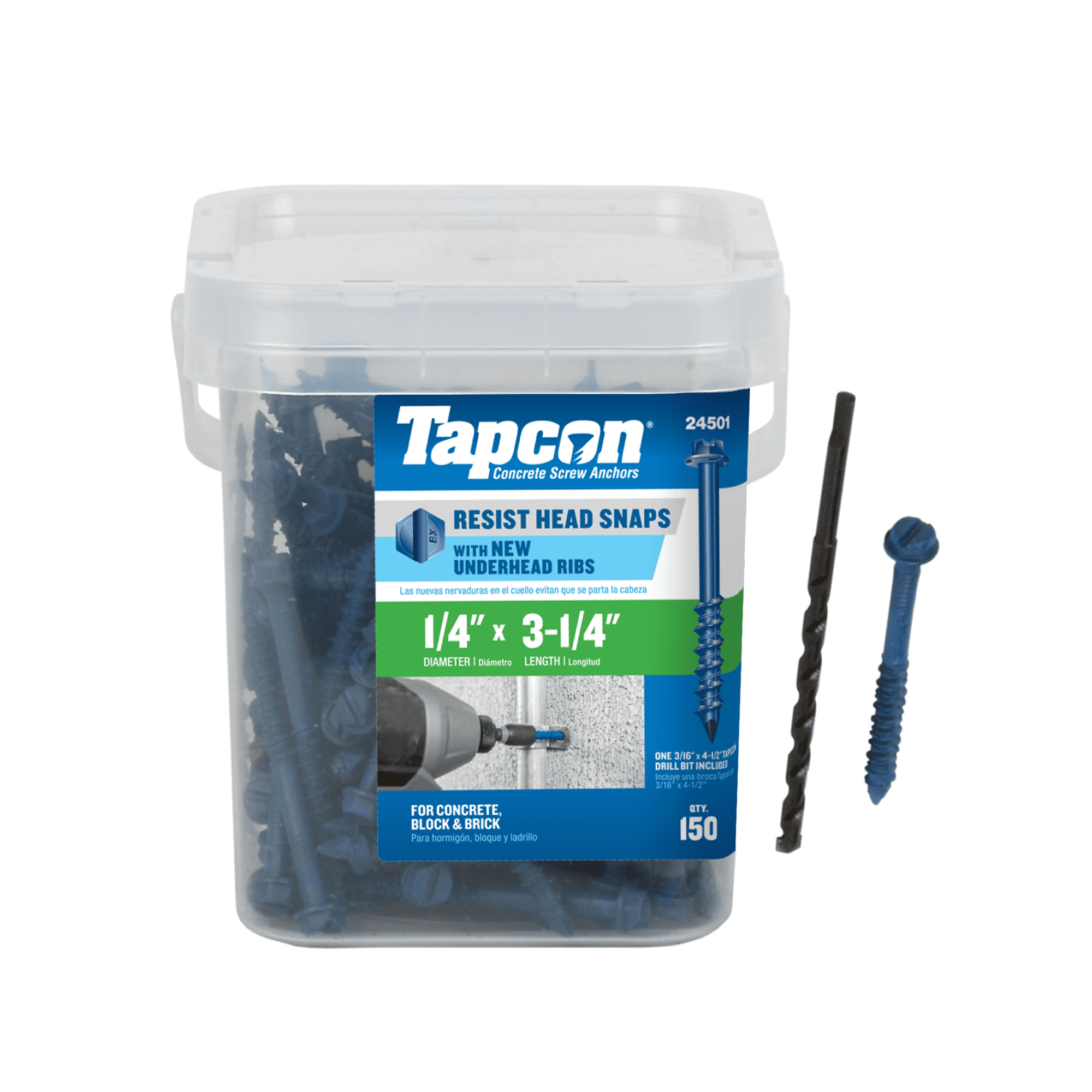 ITW Brands Tapcon Hex Washer Head Screw Anchor, 1/4 x 3-1/4", 150 Count