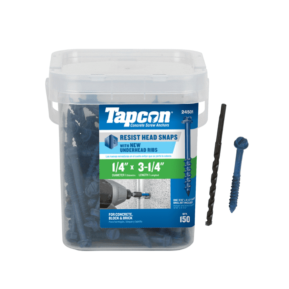 ITW Brands Tapcon Hex Washer Head Screw Anchor, 1/4 x 3-1/4", 150 Count