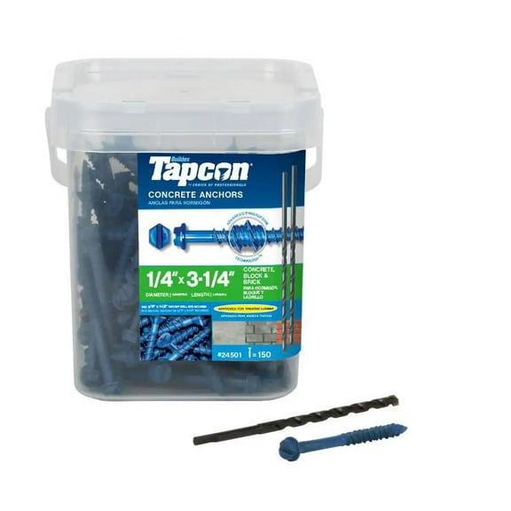 ITW Brands Tapcon Hex Washer Head Screw Anchor, 1/4 x 3-1/4", 150 Count