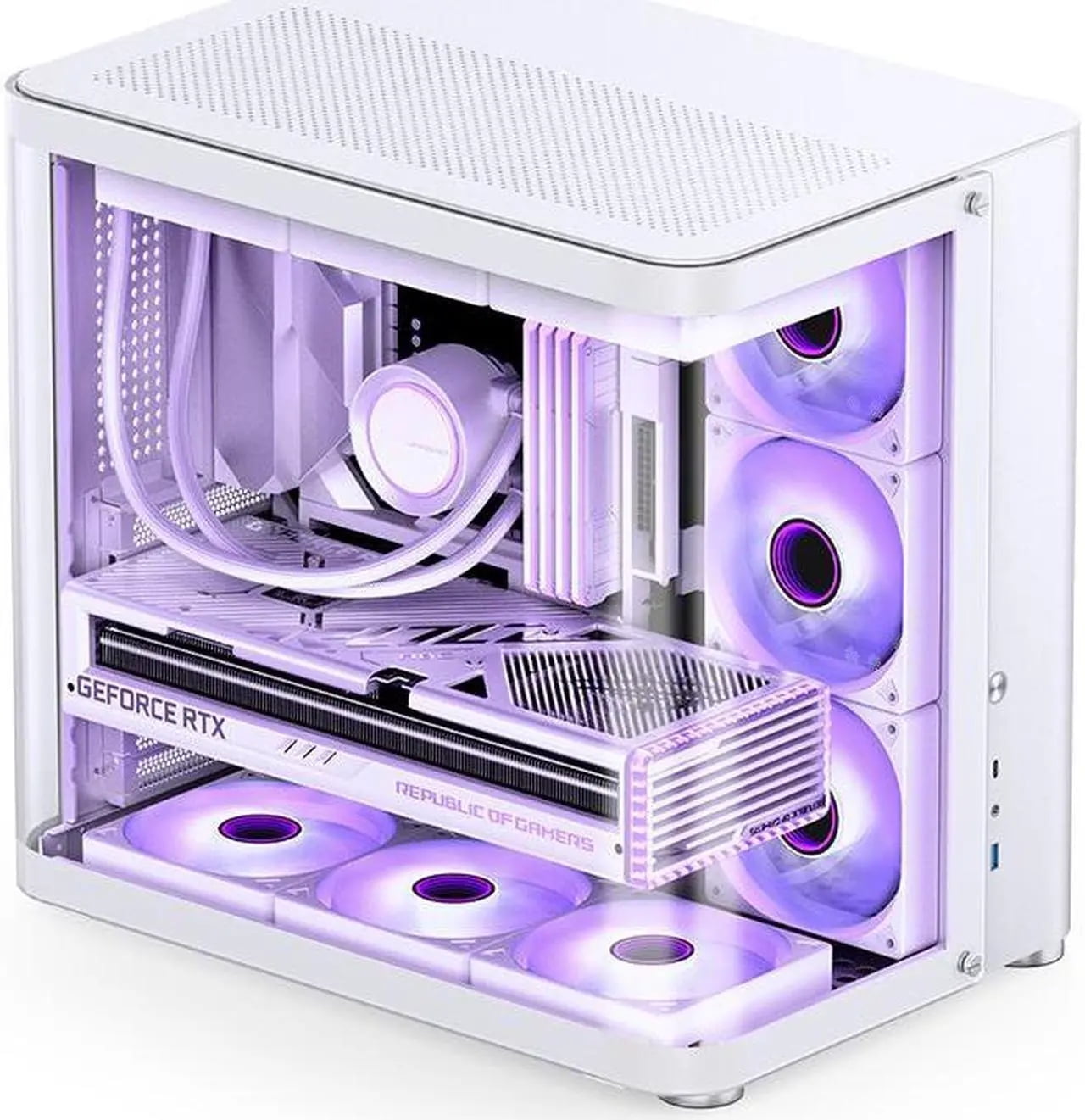 Giizhmy Dual-Chamber Gaming Computer Case with Liquid Cooling, White, 1 Count, 1 Pack
