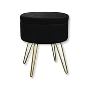 ITY International - Velvet Ottoman / Footstool with Storage and Tray, Metal Base, Black