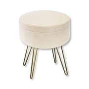 ITY International - Velvet Ottoman / Footstool with Storage and Tray, Metal Base, White