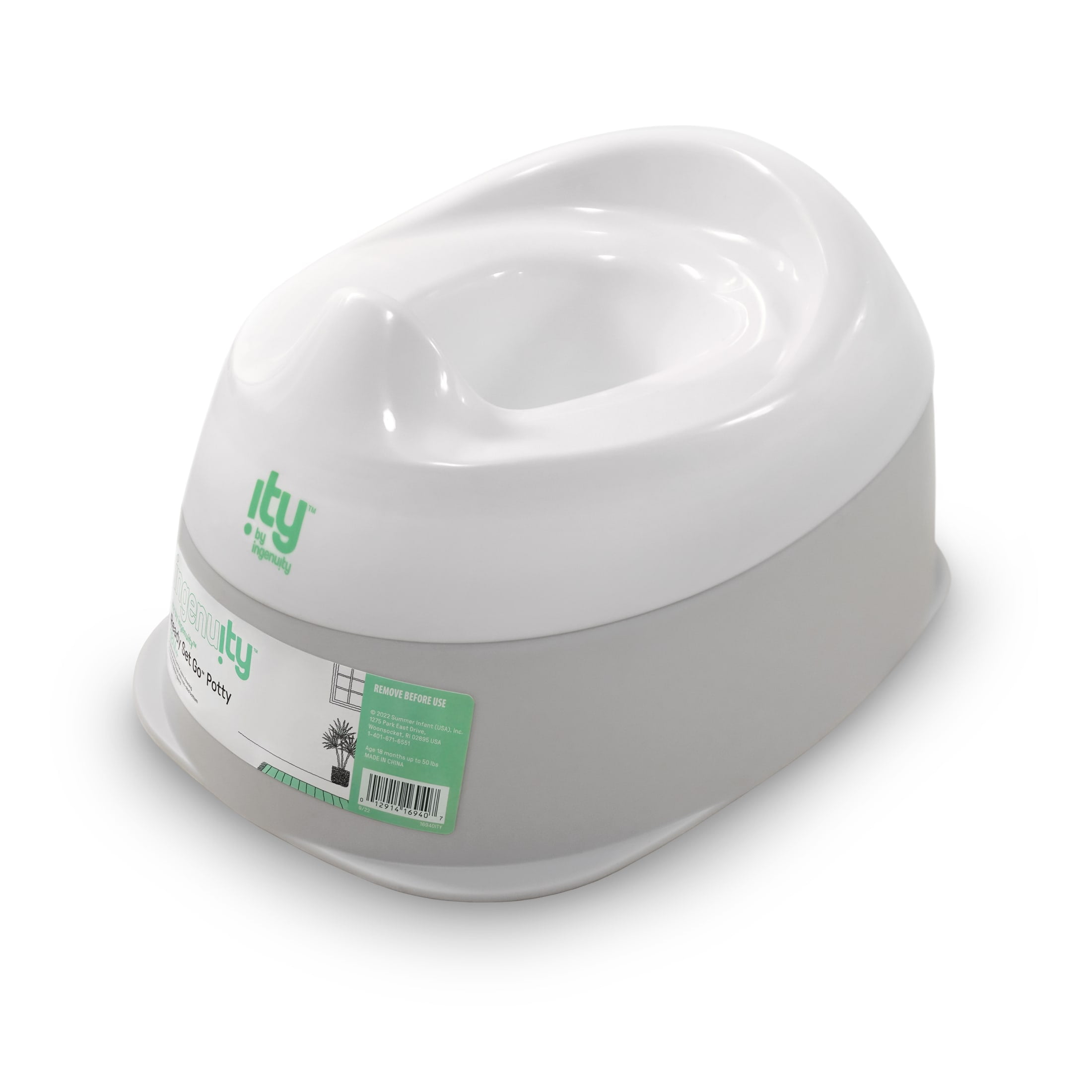 Ingenuity Ready Set Go Potty Removable Bowl Non Skid Bottom Wide Stable Base Age 18 Months Up White Grey