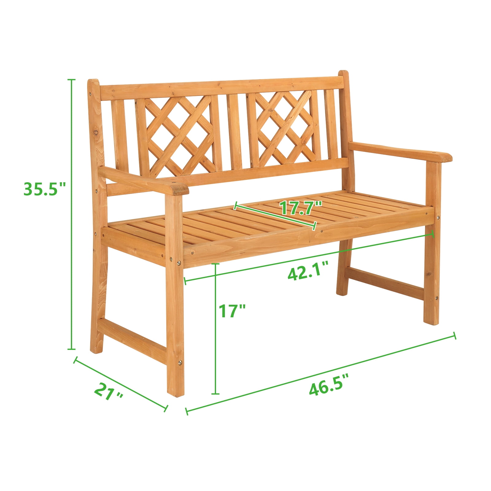 ITopRoad Outdoor Wood Garden Bench, Wide Seat for 2 Person, Patio Chair