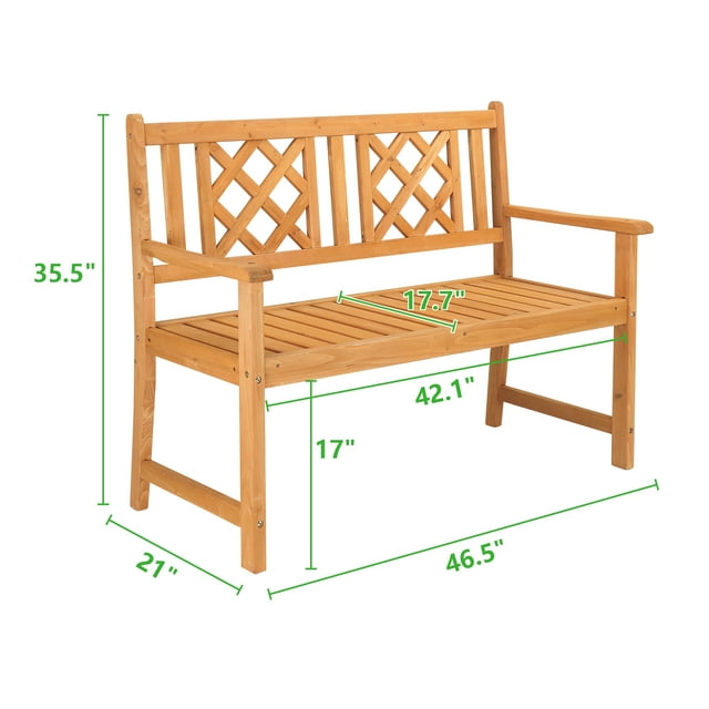 ITopRoad Outdoor Wood Garden Bench, Wide Seat for 2 Person, Patio Chair