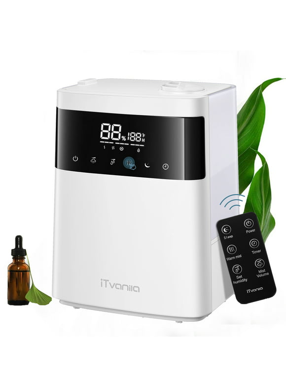 ITvanila Humidifier, 5.5L Warm and Cool Mist Humidifiers for Bedroom with Customized Humidity, Sleep Mode and 12H Timer, for Living Room, Office and Baby Room (White)