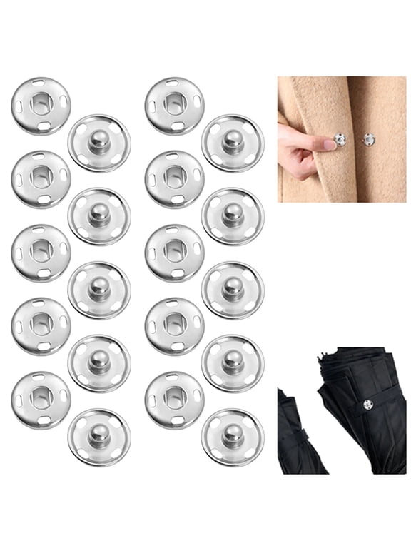 10 Sets 15mm Silver Sew On Buttons, 2-Part Brass Metal Fastener Studs, Round Sewing Buttons for Clothing Leather Bags DIY Craft Accessories