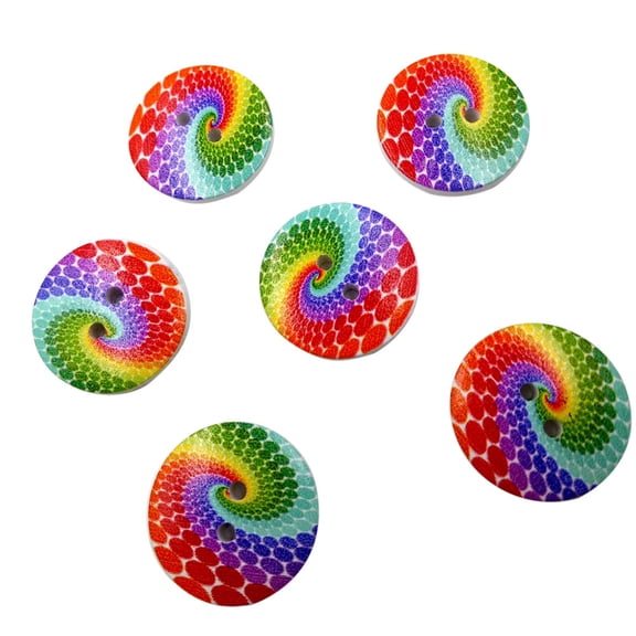 IUAMXWU 100Pcs 15mm 2-Hole Rainbow Pattern Printed Wooden Buttons, Colorful Round Wood Craft Buttons for Sewing, Scrapbooking, DIY Clothing Crafts, Home DIY Projects