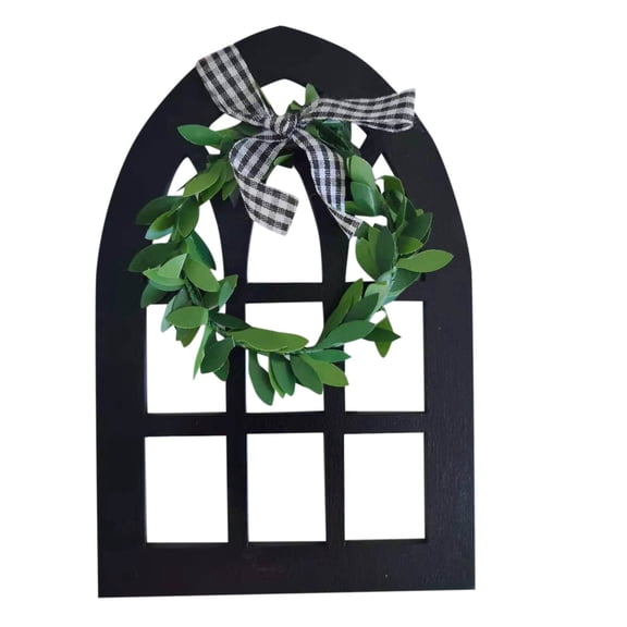 IUAMXWU 1Pc Wooden Picket Window Tiered Tray Decoration Frame Black & White Arched Window Shaped Farmhouse Rustic Mini Decor for Home Kitchen Table Shelf Tiered Tray Decor