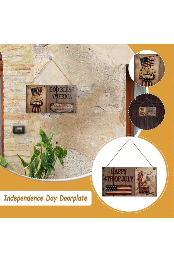 2Pcs American Independence Day Wooden Door Hanging Signs, Patriotic 4th of July Wall Door Ornaments, Rustic Holiday Home Front Door Indoor Outdoor Festival Party Decorative Supplies