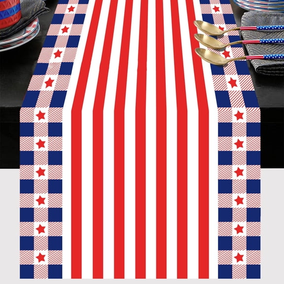 IUAMXWU 4 Independence Day Table Flag Patriotic Stripes Wired Edge Ribbon Printing Customized Satin Flag Ribbon for Holiday Craft Decoration, 4th of July Memorial Day Veterans Day Home Party Decor