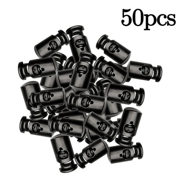 IUAMXWU 50Pcs Black Single-Hole Round End Cord Locks, Spring Loaded Sliding Rope Stoppers for Lanyard Luggage DIY Crafts Sewing, Adjustable Cord Clip Tension Adjustment Fasteners