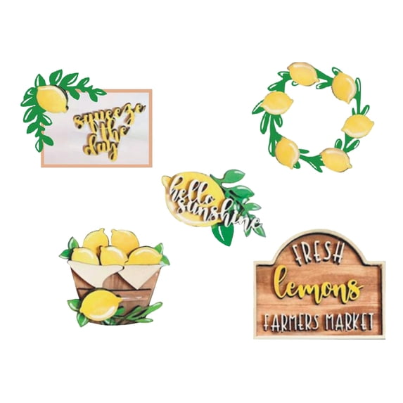 IUAMXWU 5Pcs Tiered Mini Spring Tray Decorations Set Fresh Kitchen Home Easter Wood Market Decor Flat Flower Summer Tiered Tray 3D Desk Ornament for Farmhouse Rustic Home Decor