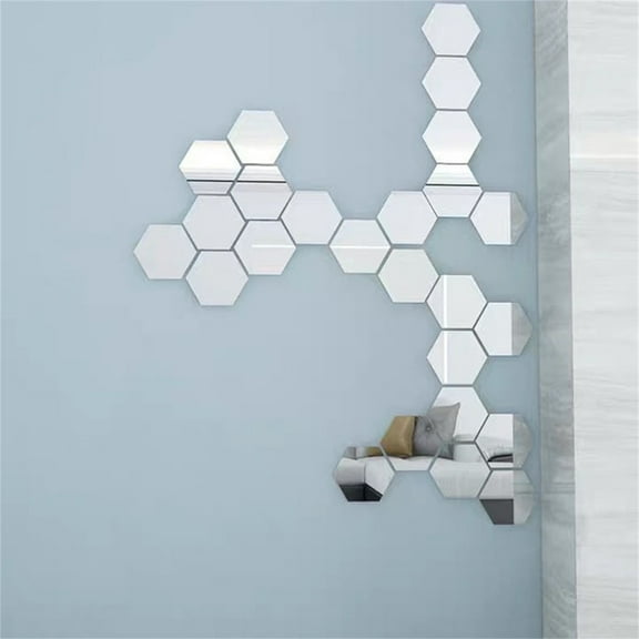IUAMXWU Hexagon Mirror Acrylic Wall Sticker Background Wall Decoration Mirror Sticker Silver