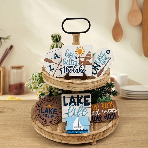 IUAMXWU Sailing LAKE Logo Rowing Combination Layered Tray Decoration Creative Desktop Wooden Crafts Decor for Home Kitchen Dining Room Shelf Tabletop Decorative Ornaments