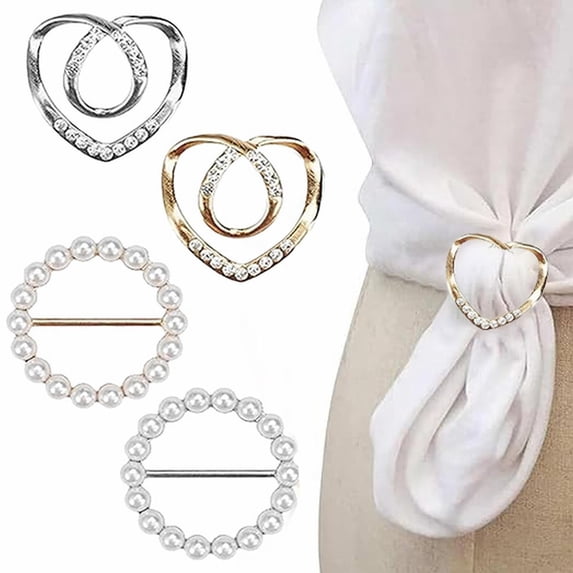 IUAMXWU Scarf Ring Clip T Shirt Ties Clips Clothes Corner Knotted Button For Women Fashion Metal Round Circle Shirt Clip Buckle